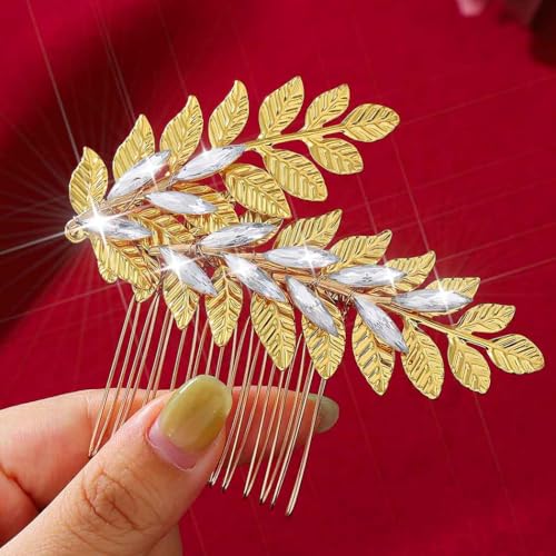Yean Gold Leaf Laurel Bridal Hair Comb Crystal Wedding Hair Piece