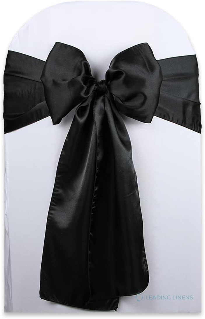 Satin Bow Sash Chair Covers by [Brand Name] - Elegant Decorations for Weddings & Events | Set of 10, Black