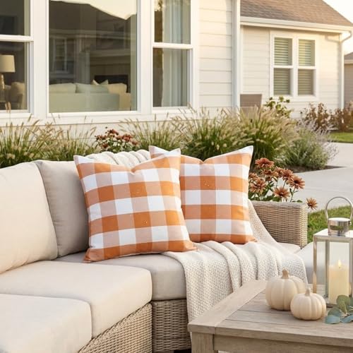 Volcanics Orange and White Outdoor Pillow Covers 18x18 Set of 2 - Farmhouse Halloween Decor