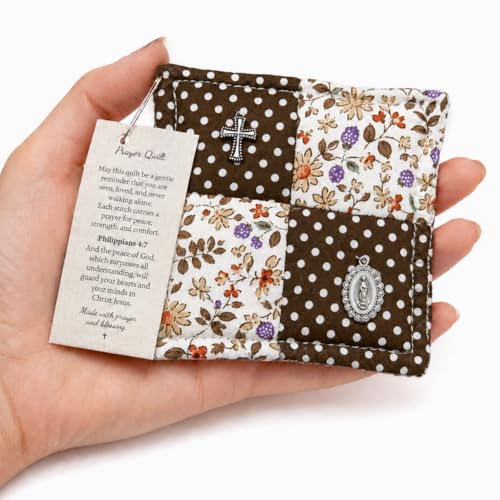 Onism Large Pocket Prayer Quilt with Cross & Mary Charm