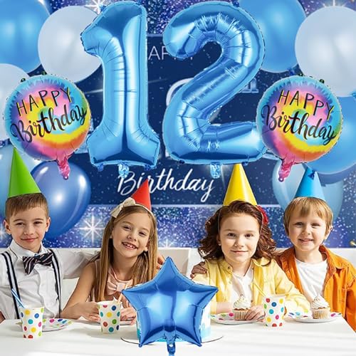 10th Birthday Balloon Decorations Set - 23 Pcs Blue Foil & Latex