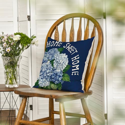 AVOIN colorlife Hydrangea Floral Throw Pillow Cover, 18 x 18 Inch Spring Case