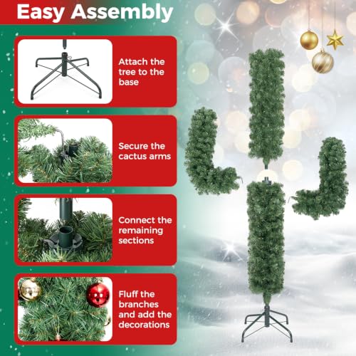 5ft Pre-Lit Artificial Cactus Christmas Tree with 90 Lights - Indoor Outdoor Holiday Decor