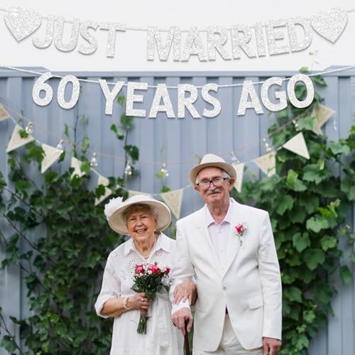60th Wedding Anniversary Banner - Silver Glitter Decorations
