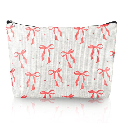 Tyqour Pink Bow Makeup Bag, Cute Coquette Cosmetic Pouch for Travel