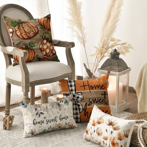 Fall Pumpkin Truck Pillow Covers 18x18 Inch Set of 4 - Farmhouse Decor