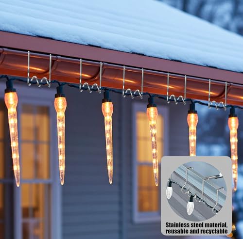 50 Pack Stainless Steel Gutter Light Hooks for Christmas & Halloween