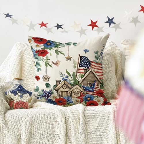 Independence Day Floral Throw Pillow Cover - 18x18 Inch
