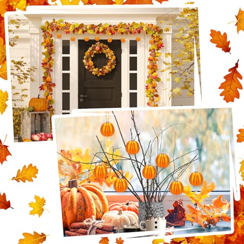 12 Orange Pumpkin Hanging Ornaments for Fall & Halloween Decor