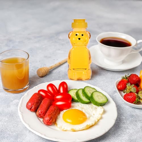 Set of 2 Cute Honey Bear Squeeze Bottles with Flip Lids - 8 oz