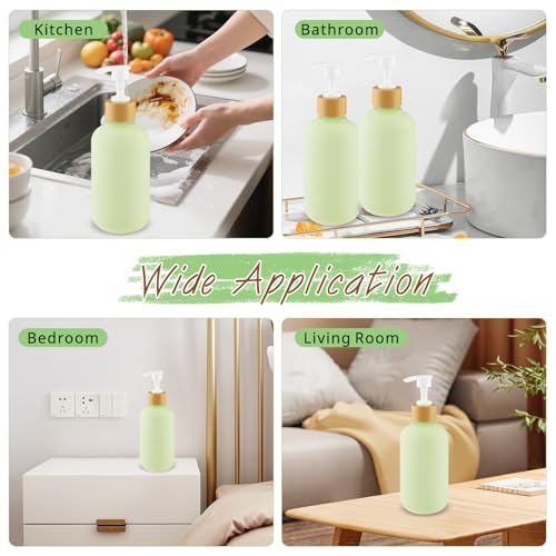 3 Pcs 300ml Green Soap Dispenser Set - Refillable Plastic Pump Bottles