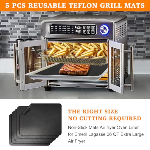 KAWENDE Reusable Teflon Air Fryer Liners - 5 Pack for Emeril Lagasse 26 QT