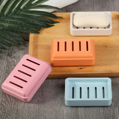White Soap Dish with Drain 2-Pack Plastic Sponge Holder for Shower & Bathroom