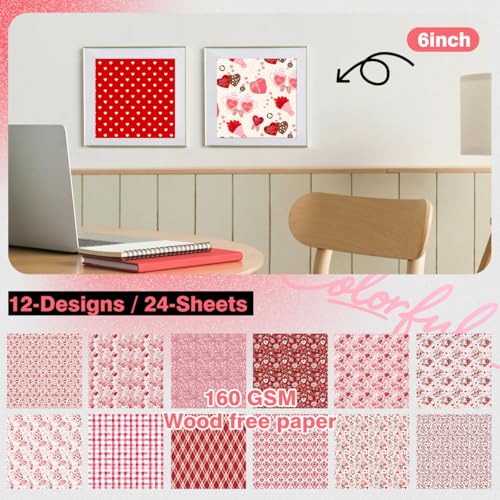 24 Sheets Pink Boho Scrapbook Paper – Double-Sided Craft Paper 6x6