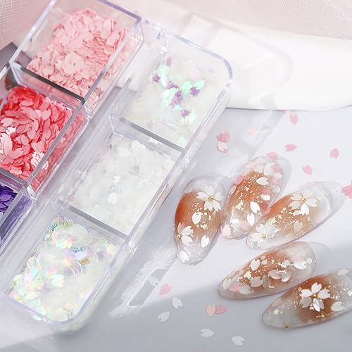 MOLILON 3D Holographic Cherry Blossom Nail Glitter Sequins Set with Tools
