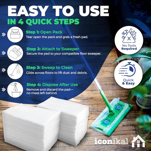 Iconikal 90-Pack Dry Mop Pad Refills for Swiffer - Quilted Texture
