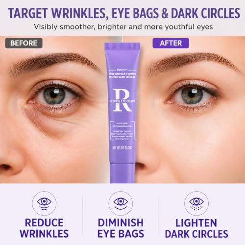 ROUXUN Retinol Eye Cream - Anti-Aging Moisturizing Eye Care with Hyaluronic Acid 0.7 oz