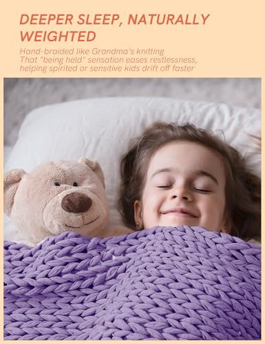 YnM 40x50 Inch 7lb Cooling Weighted Blanket - 100% Cotton Handmade Chunky Knit, Purple