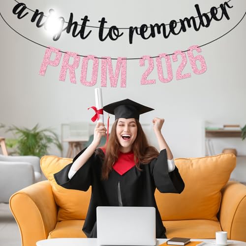 Pink Glitter Prom Night 2026 Banner for Graduation Party