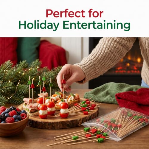 Christmas Tree-Shaped Bamboo Cocktail Picks for Appetizers & Drinks - 100 Pcs