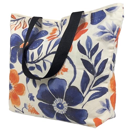 Watercolor Garden Large Canvas Tote Bag - Reusable for Shopping, Travel, Beach