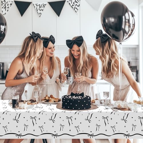 Avezano 3-Piece Black Bow Tablecloth Set, 108x54 Inch - Elegant Party Decor