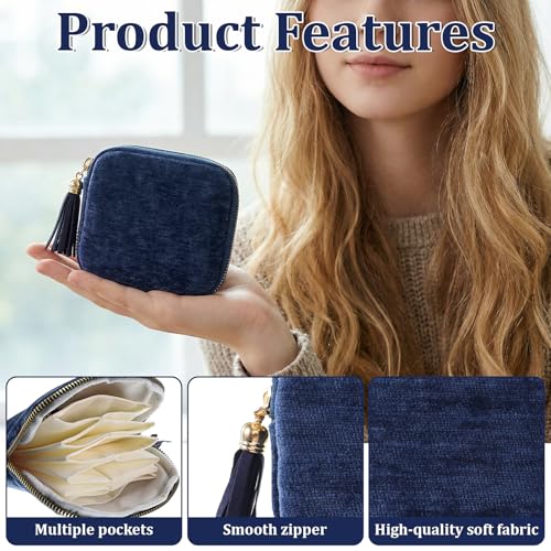 Travel Jewelry Case Organizer, Small Chenille Zipper Pouch for Earrings