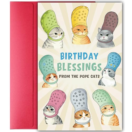 Funny Pope Cats Birthday Card for Cat Lovers - Hilarious Greeting