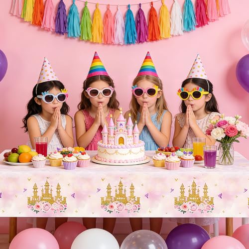 3 Pack Pink Princess Castle Tablecloths - 54x108 Inch Disposable