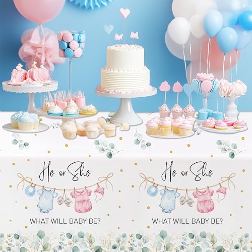 3-Pack Greenery Gender Reveal Tablecloths | 86x55in Disposable Covers