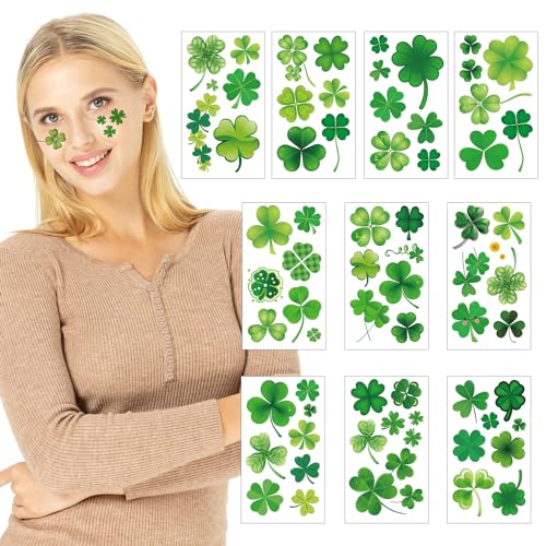 St. Patrick's Day Temporary Tattoos 10 Sheets Shamrock Irish Party Decals