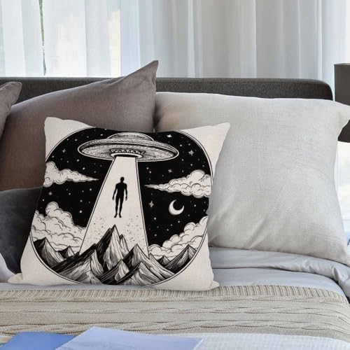 Alien Spaceship Throw Pillow Cover - 18x18 Inch Decorative Cushion