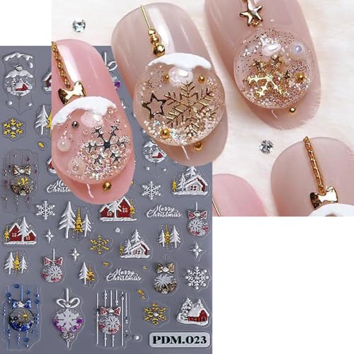 TailaiMei Christmas Nail Decals Stickers - 3 Sheets Self-Adhesive Holiday Nail Art Decorations with Snowflakes & Snowmen
