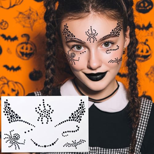 AIUPUOC Halloween Face Gems and Rhinestone Stickers with Tweezers 3Pcs