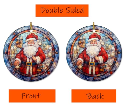 Santa Claus Ceramic Christmas Ornament - Double-Sided Stained Glass