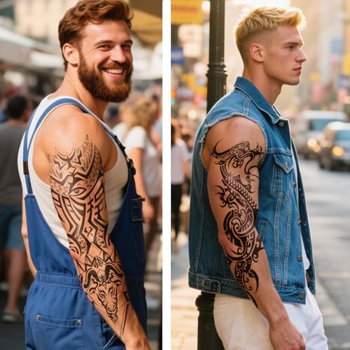 CUTELIILI Black Military Full Arm Temporary Tattoos 8 Sheets