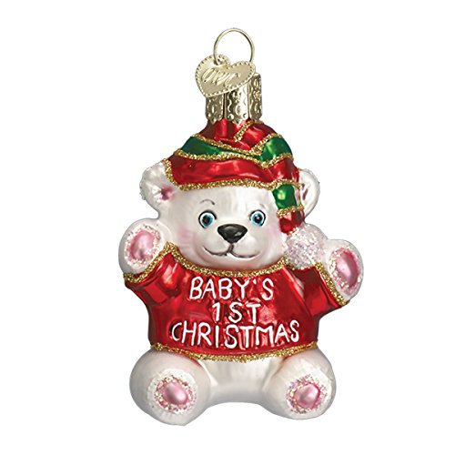 Old World Christmas Baby's 1st Teddy Bear Glass Blown Ornament - Handcrafted Holiday Keepsake, Baby’s First Christmas