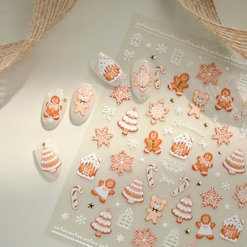 5D Embossed Christmas Nail Stickers Self-Adhesive Winter Decals