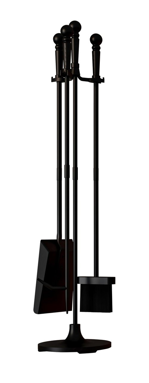 Fire Beauty Fireplace Tools Set 4 Pieces Black Wrought Iron Fire Tool Set for Outdoor/Indoor Include Poker, Shovel, Brush and Stand Accessories Set