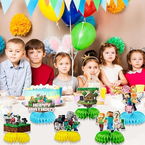 Pixel Birthday Party Honeycomb Centerpieces Set - 9 Pcs Anime Decorations