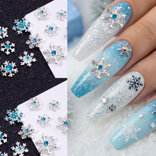 22Pcs Blue Snowflake Nail Charms 3D Alloy Rhinestones for Holiday DIY Nail Art