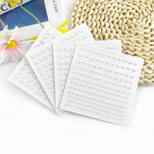 Quacc 660 PCS Self Adhesive Pearl Stickers Flat Back Pearls for Hair, Face, Makeup, Nails and Crafts