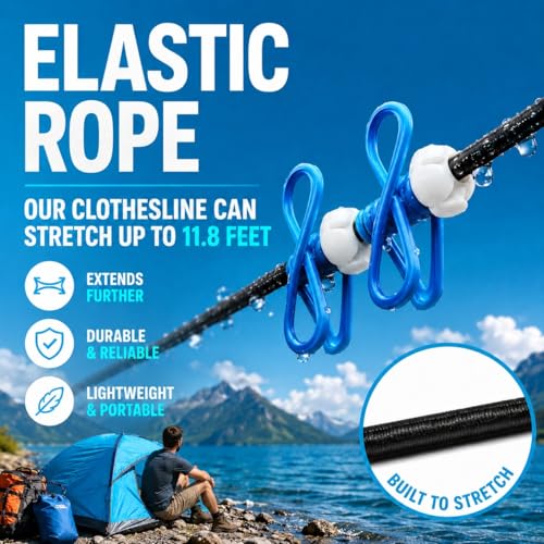 Tilcore Retractable Travel Clothesline - 13ft Portable Laundry Drying Line