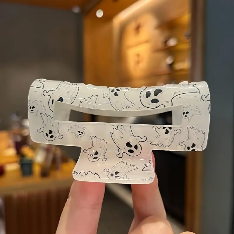 Junchao Halloween White Ghost Hair Claw Clip with Rhinestone Design