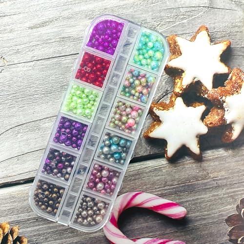 12 Grid Christmas Nail Charms 3D Resin Beads & Rhinestones DIY Art