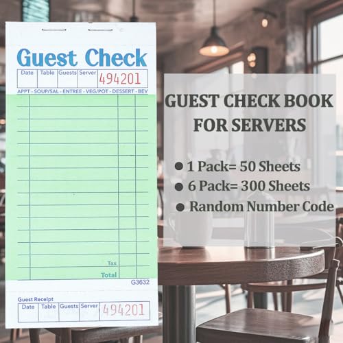 Officeva 6 Pack Green Guest Check Server Note Pads - 300 Order Sheets
