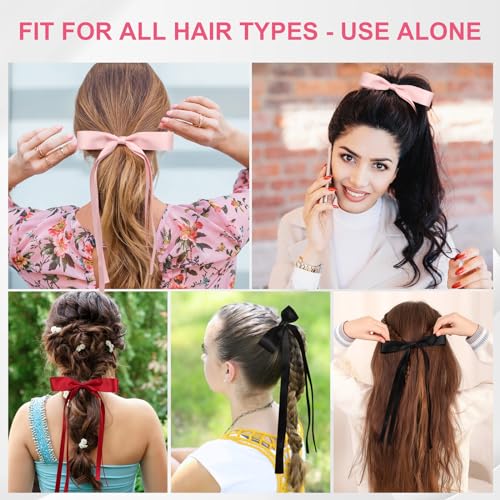 8-Pack Silky Satin Hair Bows with Long Tassels, Ribbon Bowknot Clips for Women