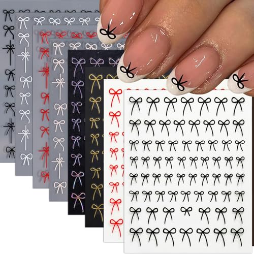 Quezadyl 8 Sheets 3D Self-Adhesive Bow Nail Art Stickers Cute Bowknot Decals