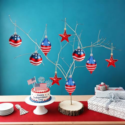 CAVETEE 4th of July USA Flag Ornaments Set - Hanging Decorations