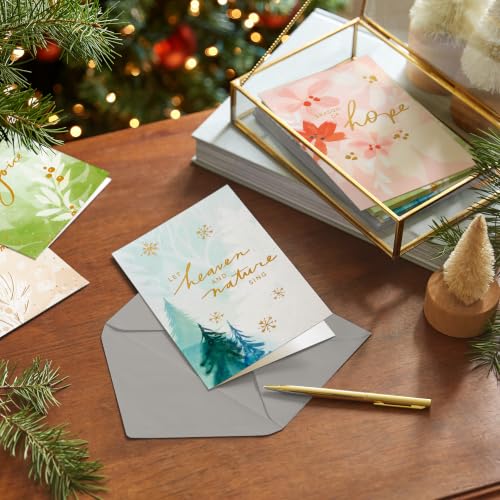 Holiday Watercolor Nature Religious Card Pack - Assorted Christmas Cards 16-Pack